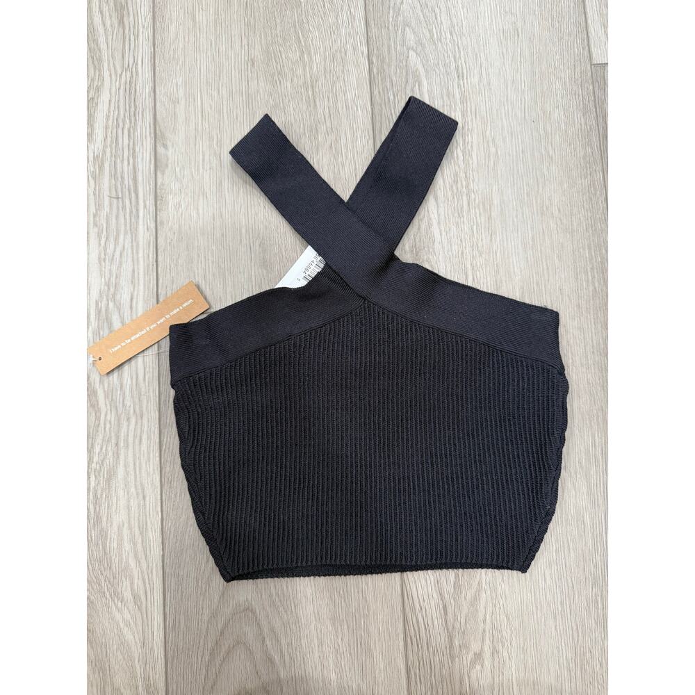 Black Halter Neck Ribbed Top - Picture 4 of 7